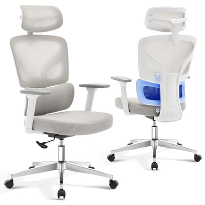 Ergonomic Office Chair Mesh – Adjustable Lumbar 3D Armrests High-Back Desk - color: Grey-d