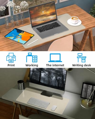 PULeather Non-Slip Desk Mat, Large Mouse Pad & Laptop Desk Pad - Waterproof Writing Pad for Office & Home (Beige, 35.4" x 17") - color: Beige, size: 35.4" x 17"