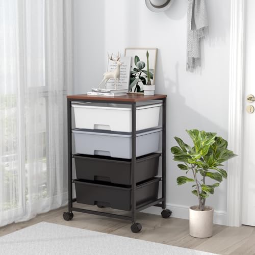 SYKIARIOL Utility Cart with 4 Drawers, Light Grey | Rolling Storage Cart with Drawers - color: Light Grey