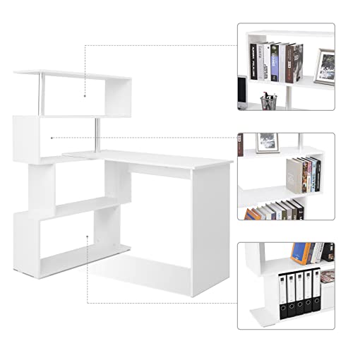 Mondeer 41.7" L-Shaped Desk with 4-Tier Shelves for Home Office, White - color: White