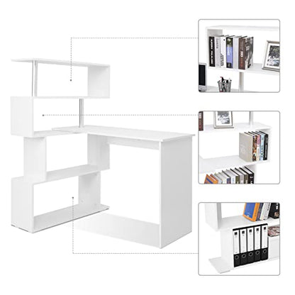 Mondeer 41.7" L-Shaped Desk with 4-Tier Shelves for Home Office, White - color: White