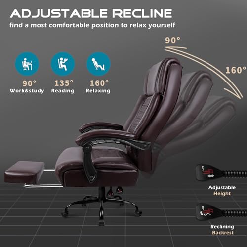 OFIKA Office Chair,Executive Heavy Duty Office Chair with Foot Rest Ergonomic High Back Computer Gaming Chairs Home Office 400lbs,Big and Tall with Lumbar Support (BRW) - color: Foot Rest-brown
