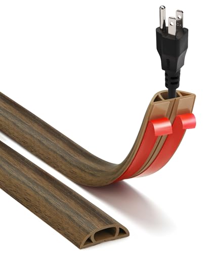 3.6FT Self-Adhesive Floor Cord Cover, Anti-Trip Cable Raceway | Smoked Brown Wood Cord Covers for Wires on Floor, Cable Cover for Wires, Cable Management , Cord Hider W 0.47" x H 0.28" - color: Smoked Brown Wood, size: W 1.22" X L 3.6'