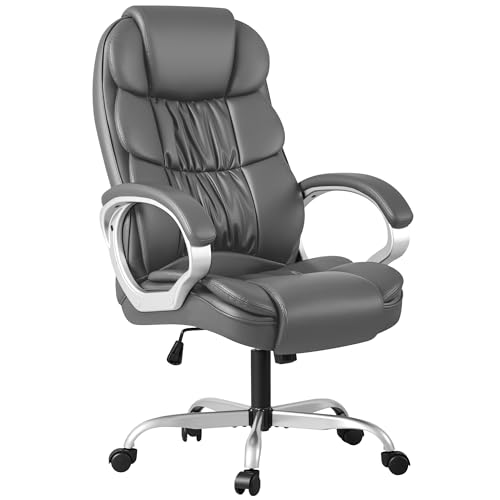 Homall Office Chair High Back Computer Chair Desk Chair, PU Leather Adjustable Height Modern Executive Swivel Task Chair with Padded Armrests and Lumbar Support (Gray) - color: Grey