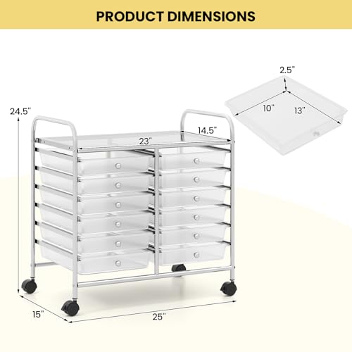 LDAILY Rolling Storage Cart with 12 Drawer for Classroom Storage, Clear - color: Clear, size: 12 Drawer