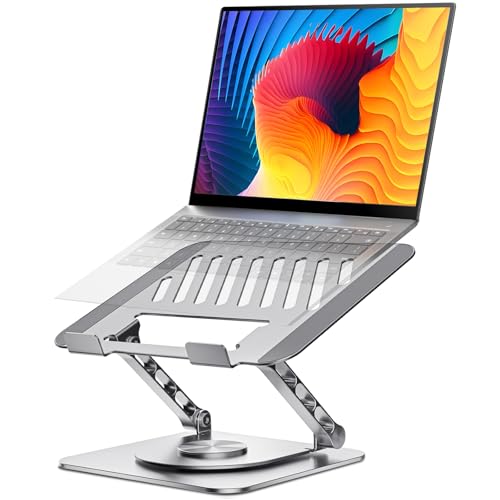 Adjustable Computer Stand with 360 Rotating Base, Ergonimic Foldable Laptop Riser for Desk Compatible with MacBook Pro/Air Notebook up to 16 Inches, Silver - color: Silver