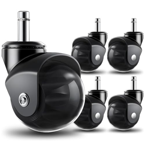 RidRed Office Chair Wheels Replacement Heavy Duty 2 Inch Roller Blade Wheels for Carpet Hardwood Floors,Support 2000 LB, Rubber Rollerblade Desk Chair Casters, Standard Stem Universal Fit, Set of 5 - color: Transparent Black
