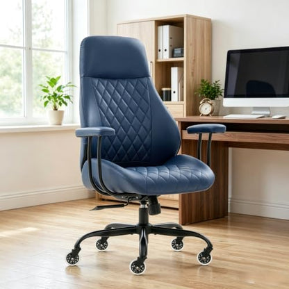 E-Motie Leather Office Chair, Mid Century Modern Desk Chair, Blue - color: Blue