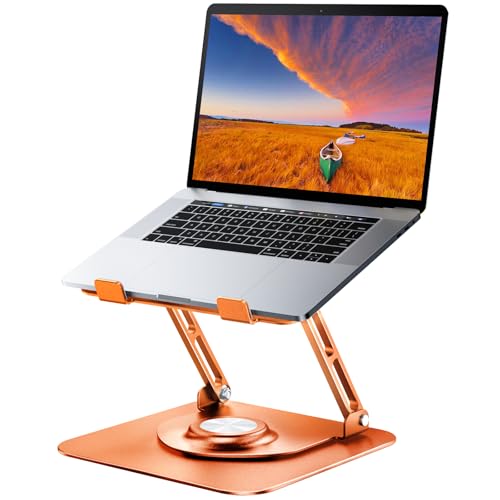 Laptop Stand for desk(360°Rotating),Aluminum laptop Riser for 10-16"Laptops | Adjustable Multi-Angle Ergonomic Laptop Stand, Foldable Portable for Home Office, Fits MacBook Air Pro Dell HP Laptops - color: Orange