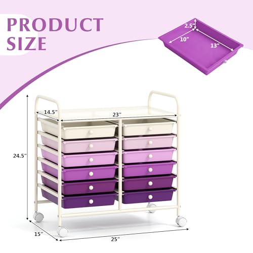 LDAILY Rolling Storage Cart with 12 Drawer for Classroom Storage, Purple - color: Gradient Purple, size: 12 Drawer