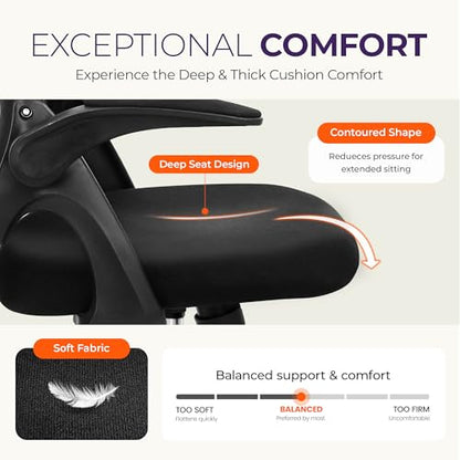 NEO CHAIR Office Desk Chair, Ergonomic Mesh with Flip-Up Arms, Dark Black - color: Dark Black