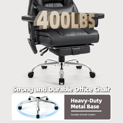 6 Points Massage Heated Home Office Chair with Foot Rest, Black - color: Black