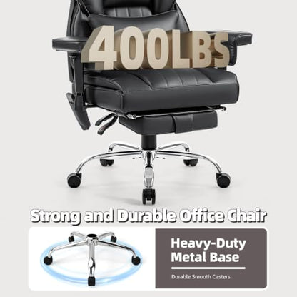 6 Points Massage Heated Home Office Chair with Foot Rest, Black - color: Black