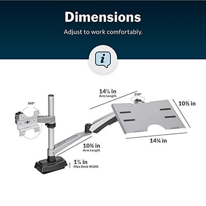 Vari Monitor Arm & Laptop Stand - VESA Compatible Mount with 360 Degree Rotation & 15" Laptop Stand with Adjustable Height, Monitors up to 27 inches, 19.8 lbs Capacity - Single Monitor & Laptop Holder - style: Monitor Arm & Laptop Stand