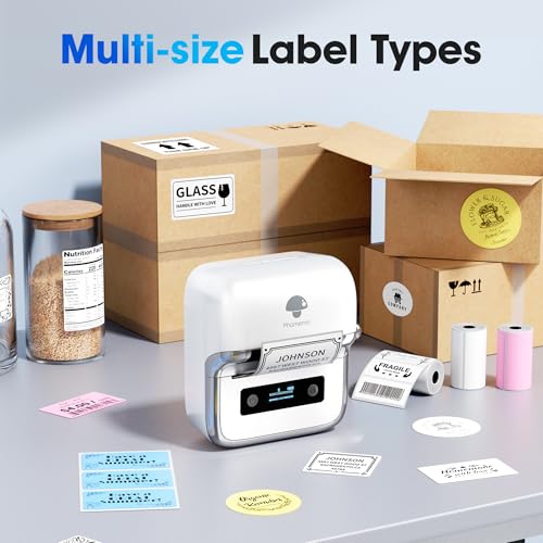 Phomemo M250 3 Inch Label Maker Machine with Tape | Label Printer for Address, Barcode Printer for Business, Home, Logo Label, Sticker Printer for Phones & PC, with 1 Roll Label - color: White