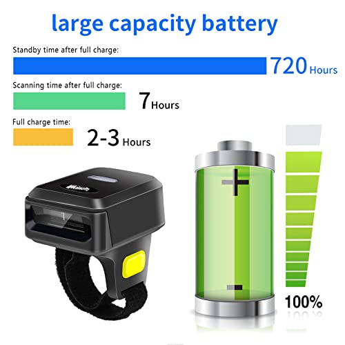 2D Wireless Ring Barcode Scanner,Portable Bluetooth Wearable Finger 1D 2D Mini Bar Code Reader Scanner Suppot Screen Scanning with Bluetooth & 2.4GHz Wireless & Wired Connection Scanner