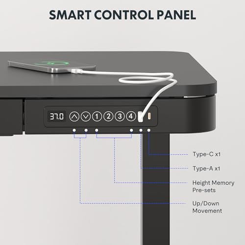 FLEXISPOT Comhar 48" Electric Standing Desk with Drawers, USB Charging Ports, Quick Assembly, Height Adjustable Sit Stand Computer Desk with Child Lock for Contemporary Home Office, Black - size: 48"Black