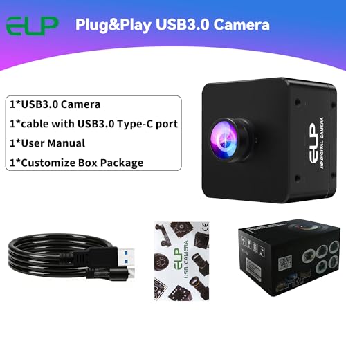 ELP High Speed USB Camera, 1080P/230fps, 4K/60fps, 12MP/30fps, Mini UVC USB3.0/2.0 Lightburn Cameras for Windows, Linux, Mac, Pi, Wide Angle 88°(H) IMX577 Webcam for PC Jetson Nano