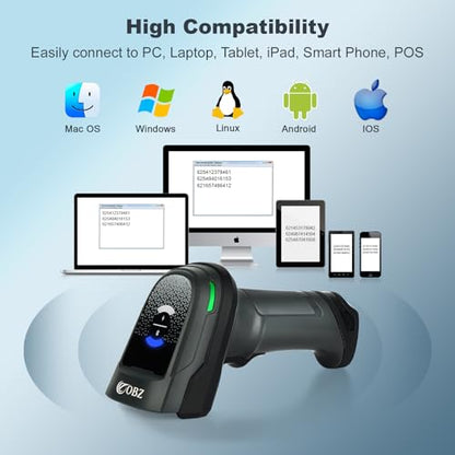 OBZ Bluetooth Barcode Scanner Handheld 1D 2D QR Code Scanner with 2.4G Wireless Strong Decoding for iOS Android Windows PC POS Smartphone Tablet,Portable for Library,Warehouse,Supermarket,Inventory - style: Bluetooth scanner