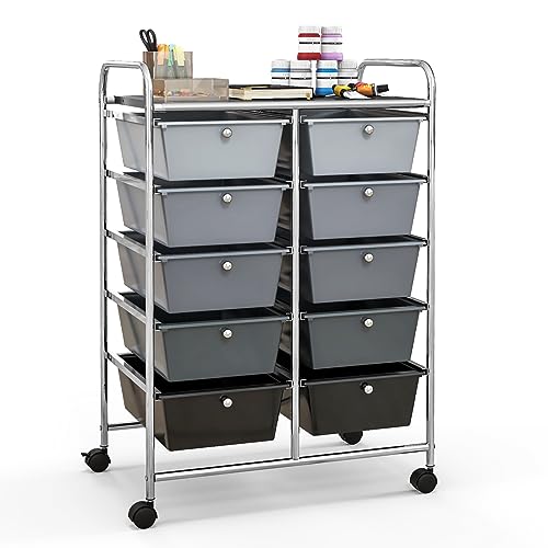 Giantex 10 Drawers Rolling Cart, Classroom Organizers, Storage Cart with Wheels, for Teacher Office Home School Supplies Tool Craft Art Paper, Black Gradient - color: Black Gradient, size: 10 Drawers Big