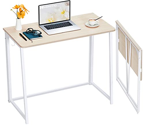 WOHOMO Folding Desk, 39.4" Foldable Computer Table for Small Spaces, Oak | Easy Assembly and Fold, Sturdy Home office desks for Study Bedroom Dorm Space Saving Writing Work Apartment - color: Beige, size: Large Size:39.4 x 15.7