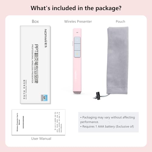 Wireless Presentation Clicker, PowerPoint Clicker with Laser Pointer | Presentation Remote for PowerPoint Presentations, Plug & Play USB Slide Advancer, Compatible with Mac/Windows/Linux/Android - color: Pink