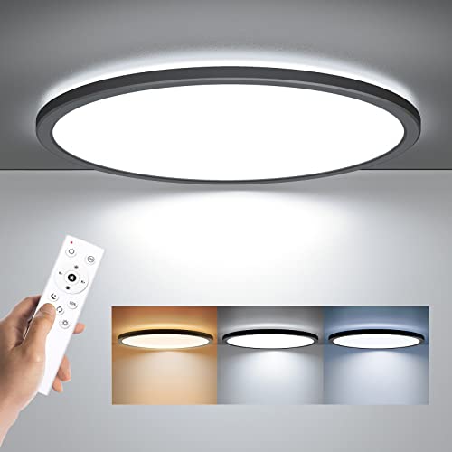 BLNAN LED Flush Mount Ceiling Light Fixture with Remote Control, 15.4 Inch 3000K-6500K Dimmable Round Low Profile Ceiling Lamp for Living Room Bedroom Kitchen - color: Black, size: 15.4 inches