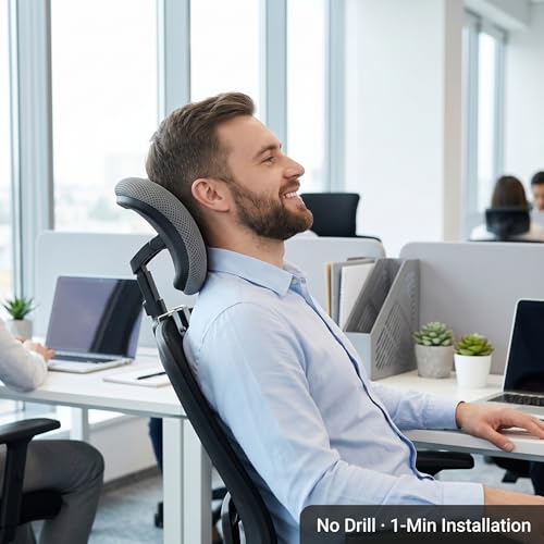 Office Chair Headrest Attachment, Breathable Office Chair Headrest No-Drill Adjustable Neck Support for Women Men, S with - color: S