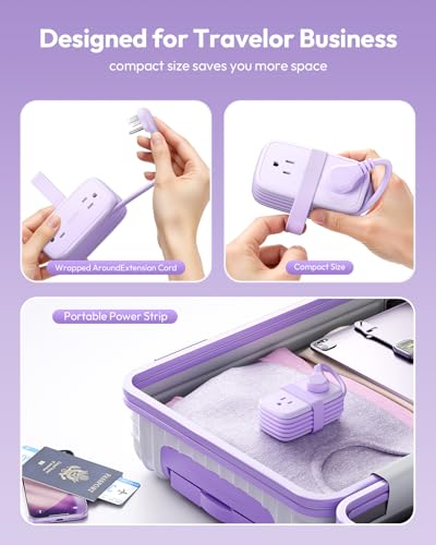 NTONPOWER 20W Purple Travel Power Strip, Travel Essentials 4 Outlets 3 USB(1 USB-C) with 4FT Wrapped Extension Cord Flat Plug, Vacation Essentials for Hotel Travel Camping Cruise Essentials 2026 - size: 1 Pack 4 Outlets 1 USB-C 2 USB-A, style: 20W-Purple