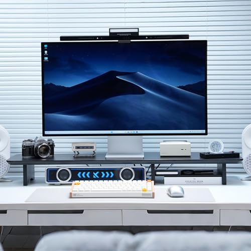 Bamboo Dual Monitor Stand Riser, 2-Tier Desk Shelf with Storage | 39.37-Inch Wide, 300 lbs Capacity, Removable Shelf for Monitors, Printer or TV in Home office, Black - color: Black
