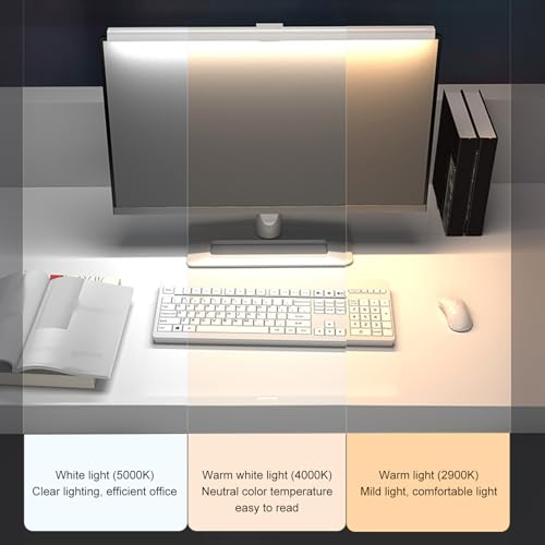 Monitor Light Bar Desk Light Bar 3 Switchable Light Modes Stepless Dimmable Touch Control Computer Screen Light Bar for Office Home White (White) - color: White