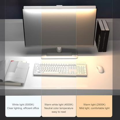 Monitor Light Bar Desk Light Bar 3 Switchable Light Modes Stepless Dimmable Touch Control Computer Screen Light Bar for Office Home White (White) - color: White