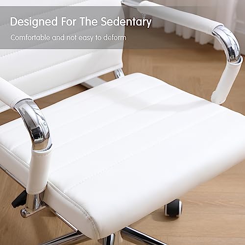 Home Office Chair Ribbed, Modern Leather Conference Room Chairs, Ergonomic Office Desk Chair, High Back Executive Computer Chair, Adjustable Swivel Chair with Arms (White) - color: Pure White