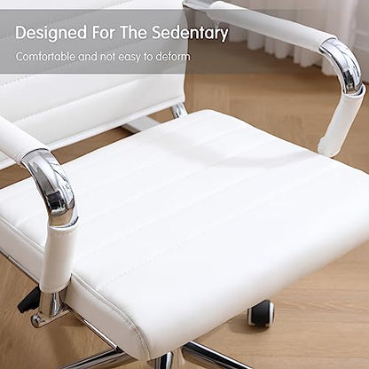 Home Office Chair Ribbed, Modern Leather Conference Room Chairs, Ergonomic Office Desk Chair, High Back Executive Computer Chair, Adjustable Swivel Chair with Arms (White) - color: Pure White