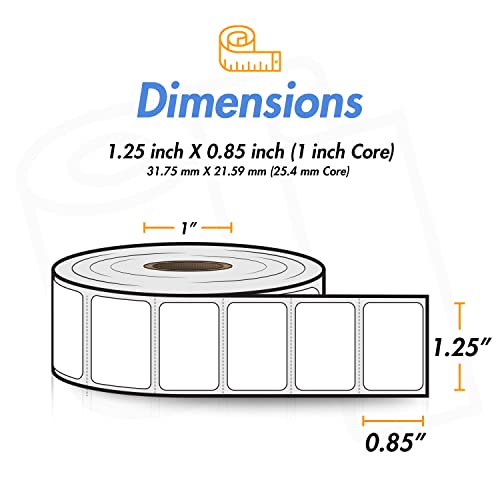 Direct Thermal Label, 1.25" x 0.85", 1" Core, 20 Rolls, 1500/Roll