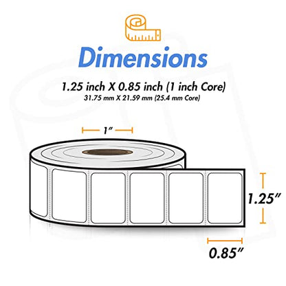 Direct Thermal Label, 1.25" x 0.85", 1" Core, 20 Rolls, 1500/Roll