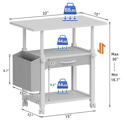 YAOHUOO 22"x15" Large Printer Stand with Drawer, 3-Tier Rolling Table Cart - color: White, size: 3-Tier
