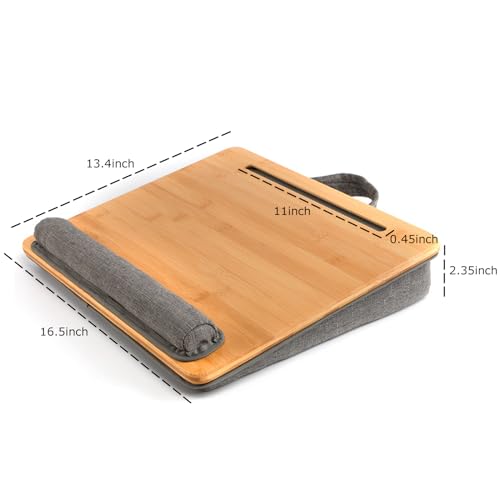 Bamboo Lap Desk for Laptop with Cushion Tablet Phone Holder Handle - size: 16.5"x13.4" Fixed