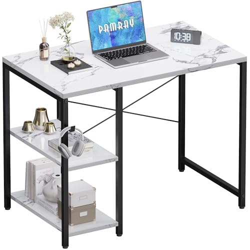 Pamray 32 Inch Small Computer Desk with Shelves for Bedroom Small Spaces | For Home Office, Dorm and Apartment, for Study and Writing, Headphone Hook, Space-Saving, Compact, Easy Setup - color: Marble