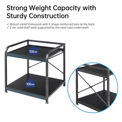 Fannova 2 Tier Under Desk Printer Stand with Storage, 20 Inches Deep Large Printer Table with Height Adjustable Shelf, Rolling Printer Cart with Wheels for Home Office - Black | Large Table Top 20"x20" for 3D/Laser Printer, Heavy Duty Industrial Wheels, R