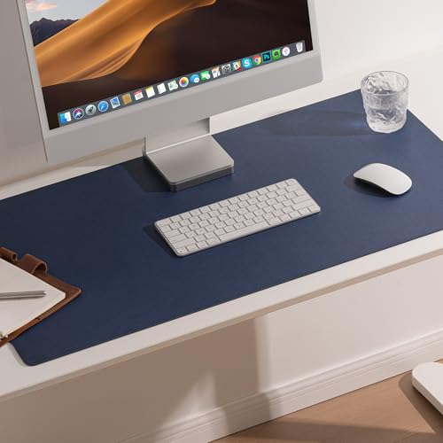 Nekmit Leather Desk Blotter Pad 36 x 20 Inches, Flat, Non-Slip, Waterproof, Blue - color: Blue, size: 36" x 20"