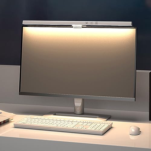 Computer Monitor Lamp, Screen Monitor Light Bar for Eye Caring, USB Reading LED Task Lamp with Auto Dimming, Touch Control, No Glare Eye Protection Home Office Desk Lamps (White)