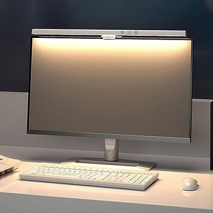Computer Monitor Lamp, Screen Monitor Light Bar for Eye Caring, USB Reading LED Task Lamp with Auto Dimming, Touch Control, No Glare Eye Protection Home Office Desk Lamps (White)