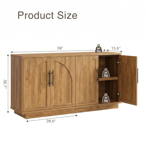 Fatmok 59" Arched Sideboard Buffet Cabinet with Storage,Honey Brown - color: A-honey Brown