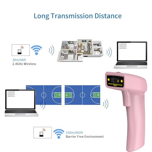 USB Wireless Barcode Scanner,Symcode Handheld Laser 1D Bar Code Reader Scanner (2.4GHz Wireless & USB2.0 Wired) Rechargeable Cordless 1D Barcode Scanner