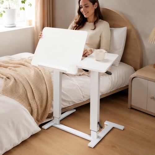 32" Height Adjustable Sit Stand Desk Converter, Dual Monitor Laptop Riser, Black (Bedside Desk/Plastic Holder (White)) - color: Bedside Desk / Plastic Holder (White)