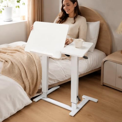 32" Height Adjustable Sit Stand Desk Converter, Dual Monitor Laptop Riser, Black (Bedside Desk/Plastic Holder (White)) - color: Bedside Desk / Plastic Holder (White)