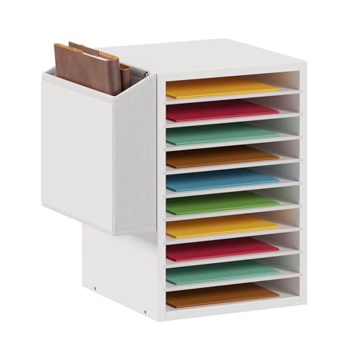 Unionly 10Tier Adjustable Mail Sorter,Wood Paper Organizer for Class,Office | Office Mailbox with name slot,Literature Organizer with side pocket,Wooden File Storage Organizer for school,classroom,office - color: White, size: Standard 10 Slots
