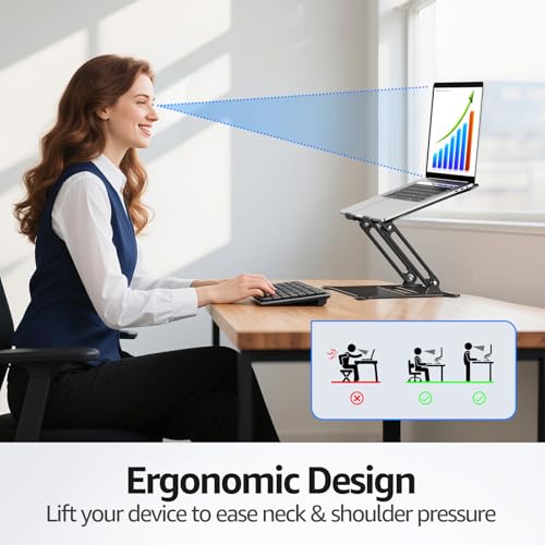 Urmust Adjustable Laptop Stand for Desk, 10-15.6“ Laptop Riser, Black - color: A-Black