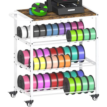 3-Tier 3D Printer Filament Storage Rack with Stand & Wheels, White - color: white, size: 3-tier
